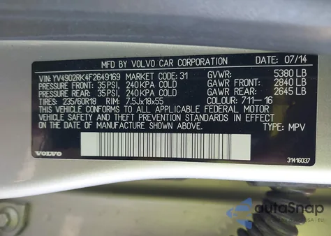 2015 Volvo Xc60 T6 Premier из США, поврежденный, VIN YV4902RK4F2649169